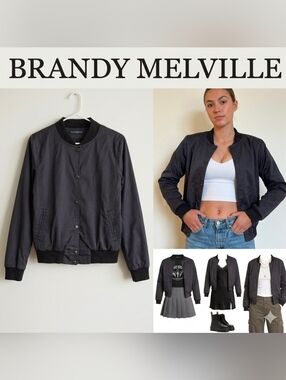 Brandy Melville Charcoal Black Bomber Jacket